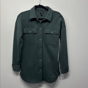 LazyPants Button Down Fleece Shacket Relaxed Fit Small Forest Green